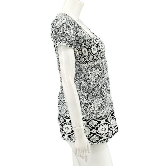 ALC At Last Classics Top Women Small Black White Floral Smocked 100% Cotton Boho - Picture 3 of 7